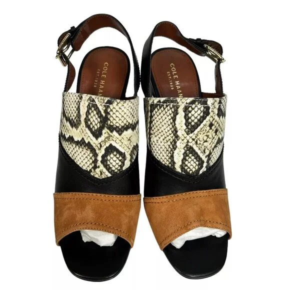 Cole Haan Roccia Snake Black Tabby High Heel Peep Toe Slingback Sandal Size 10B - Picture 11 of 16